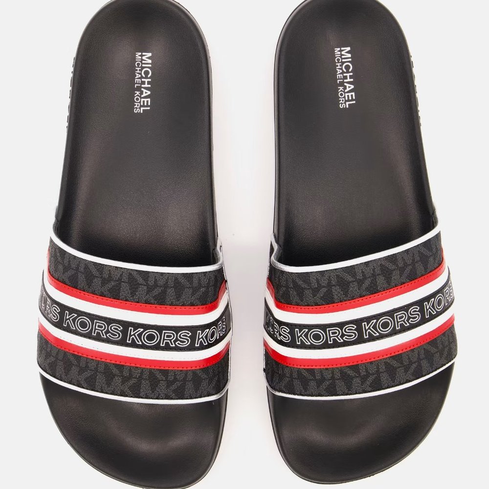Michael Kors Gilmore Slide Sandals - Black/Crimson - Size 10